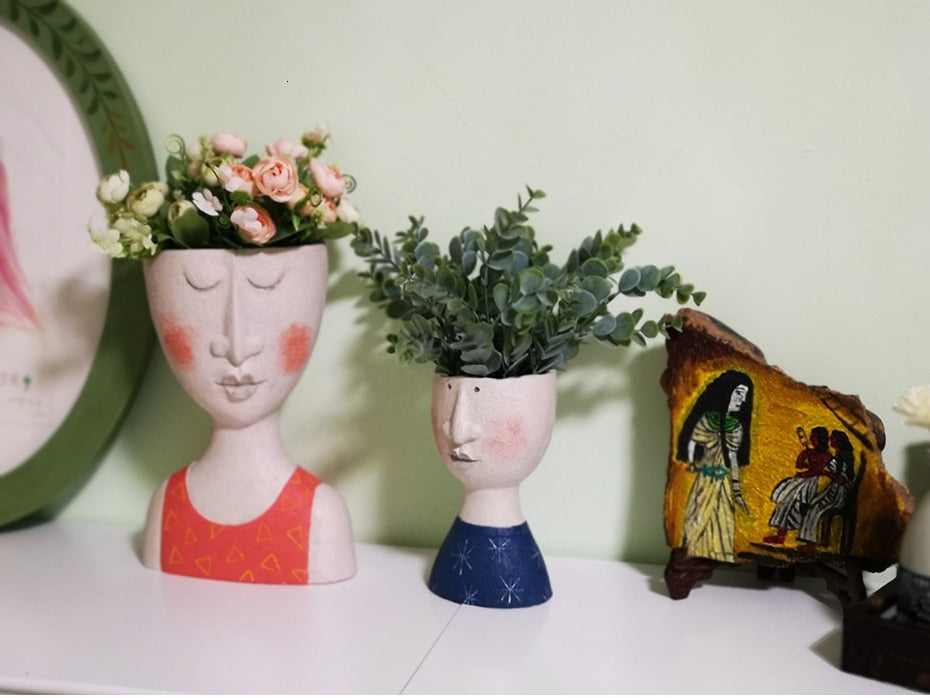 Resin Sculpture Human Face Flower Pot