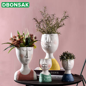 Resin Sculpture Human Face Flower Pot