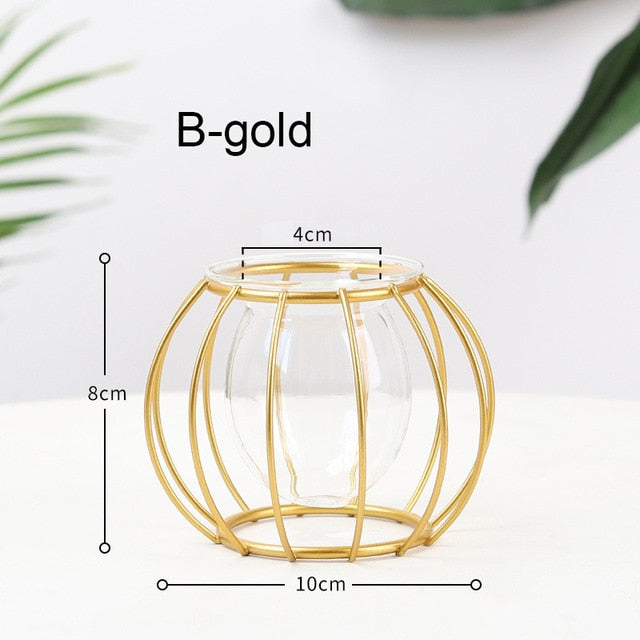 Golden Hydroponic Glass Geometric Flower Plant Vase