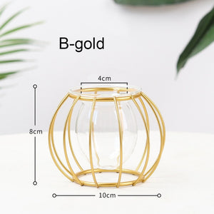 Golden Hydroponic Glass Geometric Flower Plant Vase