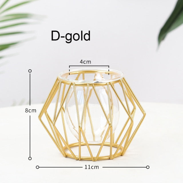 Golden Hydroponic Glass Geometric Flower Plant Vase