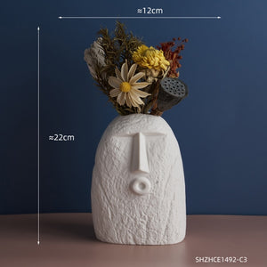 Ceramic Faces Dried Flower vase